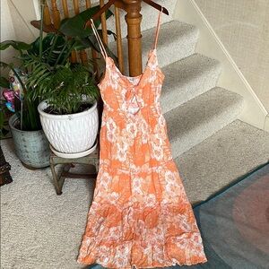 Justily Floral Tropical Orange Maxi Sundress